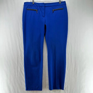 Alfani Pants Women 14P Faux Leather Trim Tapered Ankle Trouser Cotton Blend Blue